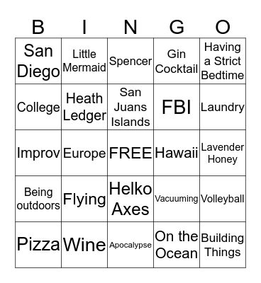 Sara & Spencer Bingo Card