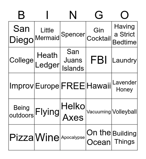 Sara & Spencer Bingo Card