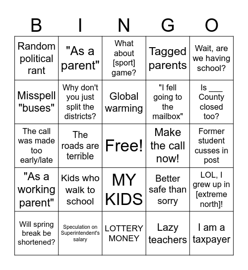 Bad Weather Bingo! Bingo Card