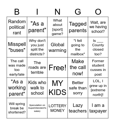 Bad Weather Bingo! Bingo Card