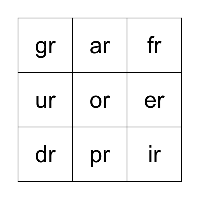 R Blend and R-Controlled Vowel Bingo Card