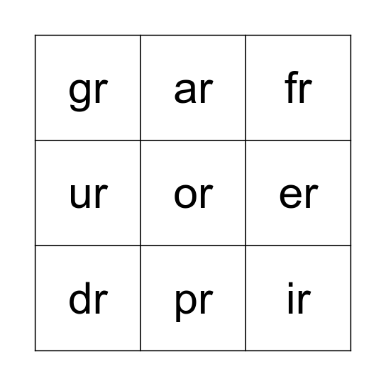 R Blend and R-Controlled Vowel Bingo Card