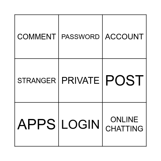 Cyber Safety Bingo Card