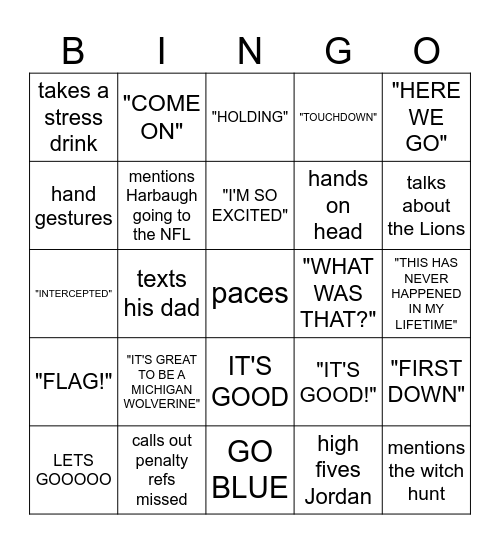 GO BLUE Bingo Card