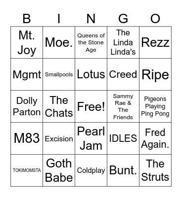 Bonnaroo 24 Bingo Card