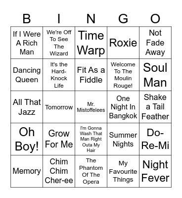 Songs From Musicals Bingo Card