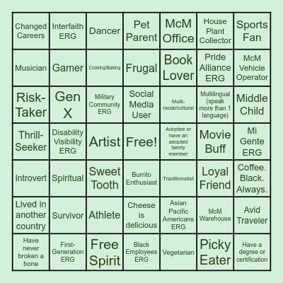 Unity in Diversity Bingo Card