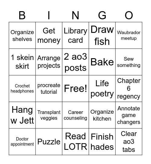 July 2026 Bingo Card