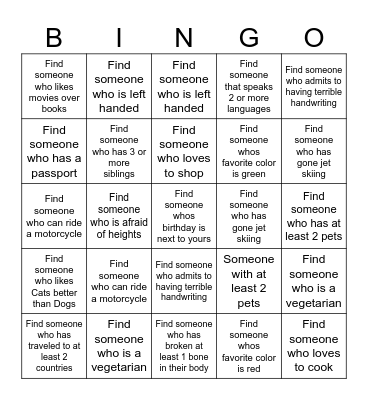 GET TO KNOW YOU Bingo Card