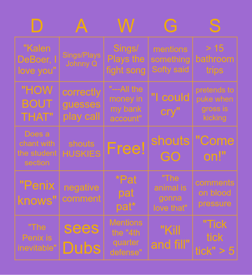 Matty Sports Viewing Bingo Card