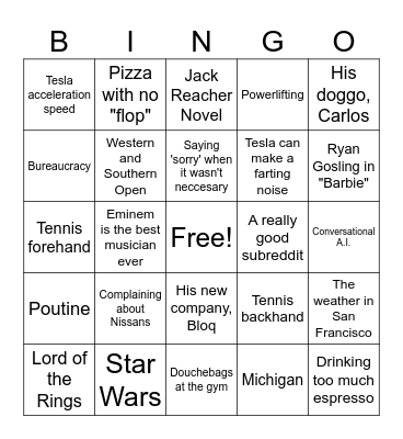 Claytons Big Boy Burfday Bingo Card