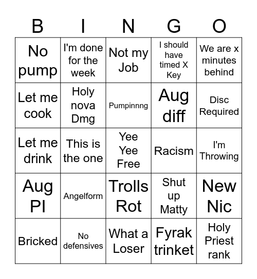 nic bric bingo Card