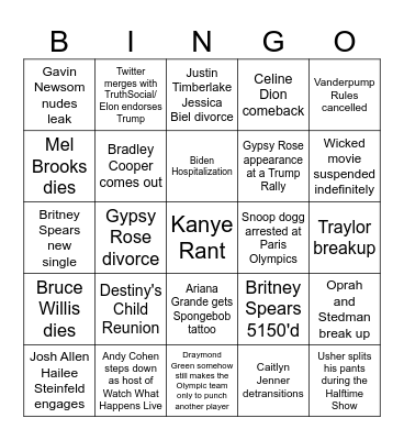 Caroline's 2024 Predictions Bingo Card