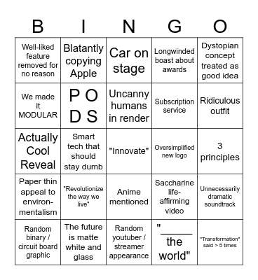 Tech Press Conference Bingo Card