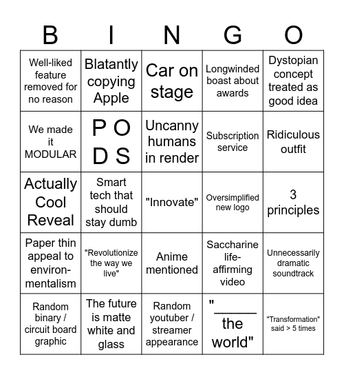 Tech Press Conference Bingo Card