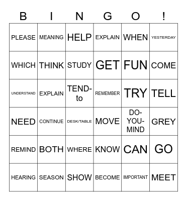 ASL VOCAB REVIEW1 Bingo Card