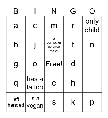 Untitled Bingo Card