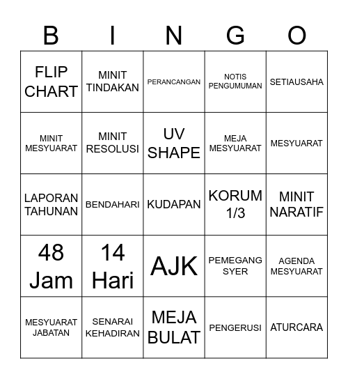 PENGURUSAN MENSYUARAT Bingo Card