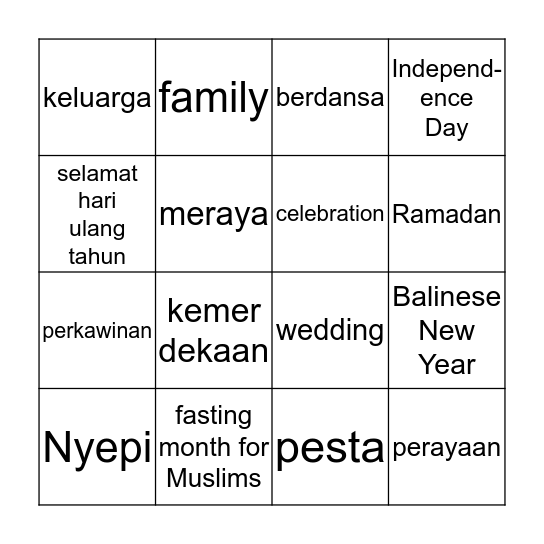 Celebrations Bingo Card