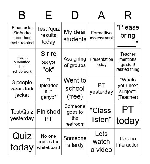 San Bedar Bingo Card