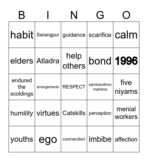 EPITOME OF RESPECT Bingo Card