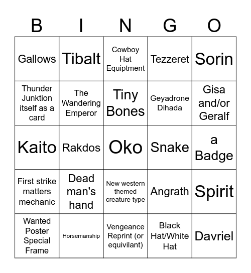 Thunder Junction Bingo Card
