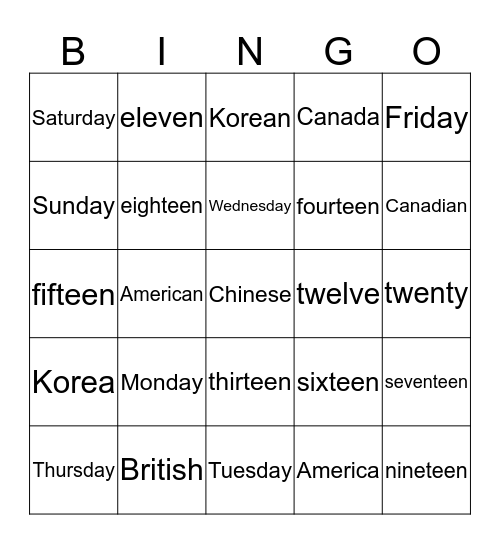 Untitled Bingo Card