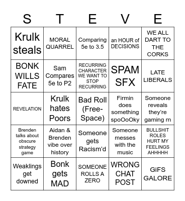 Fools Gold Bingo Card