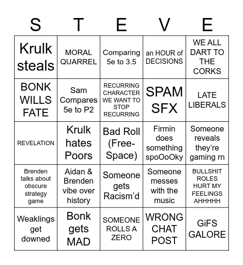 Fools Gold Bingo Card