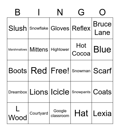 Longwood Snow Bingo Card