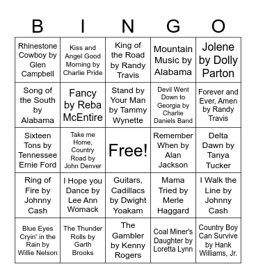 Jan Rnd 4 Classic Country Bingo Card