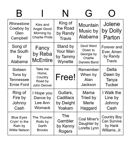 Jan Rnd 4 Classic Country Bingo Card