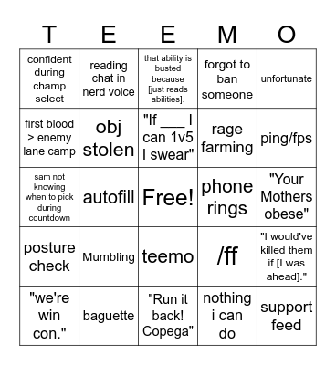rage cycle LoL Bingo Card