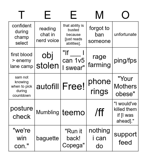 rage cycle LoL Bingo Card