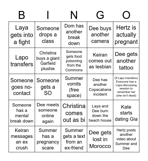 2024 Shenanigans Bingo Card