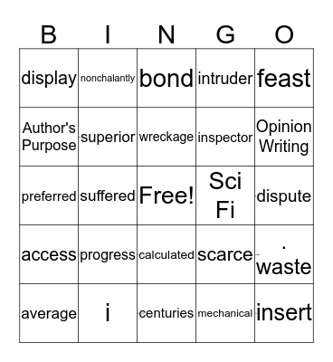 Vocabulary 25 Bingo Card