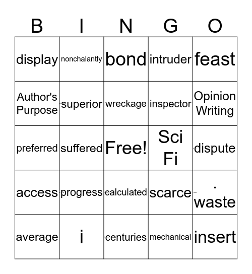 Vocabulary 25 Bingo Card