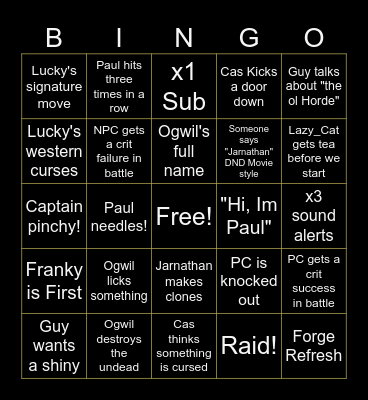 Abomination Bingo Card