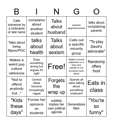 Honors English Bingo Card