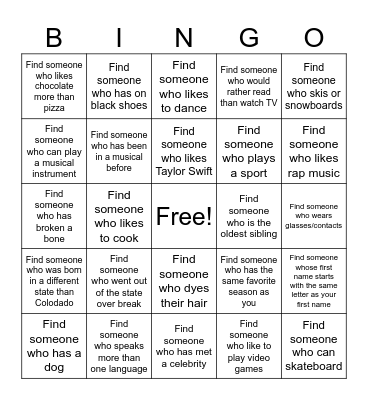 Welcome Back Bingo! Bingo Card