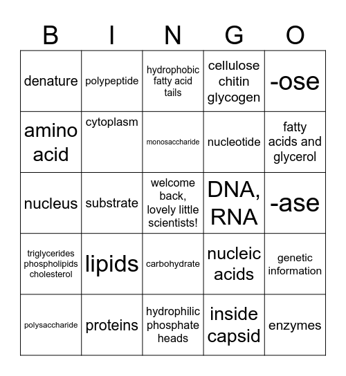 Biomolecules Review Bingo Card