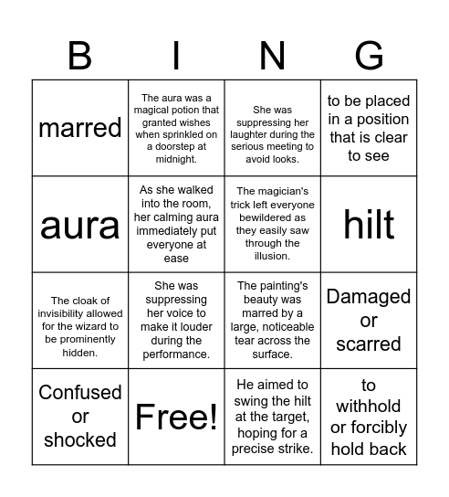 Percy Jackson Chapters 7+8 Vocabulary Bingo Card