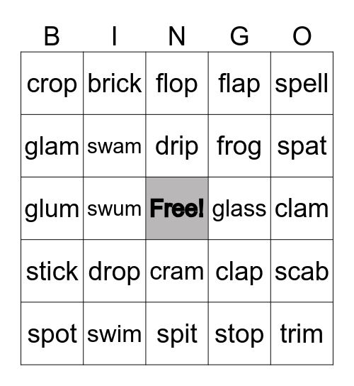 Beginning Consonant Blends Bingo Card