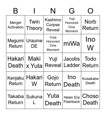 JJK 2024 Bingo Card