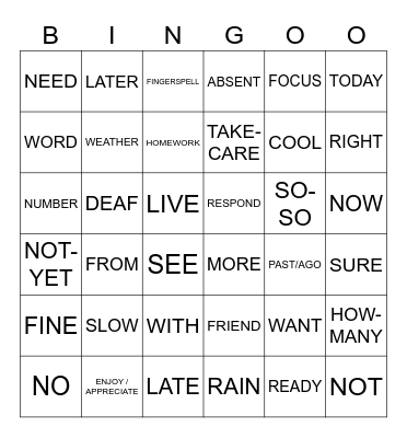 ASL1 FINAL REVIEW Bingo Card