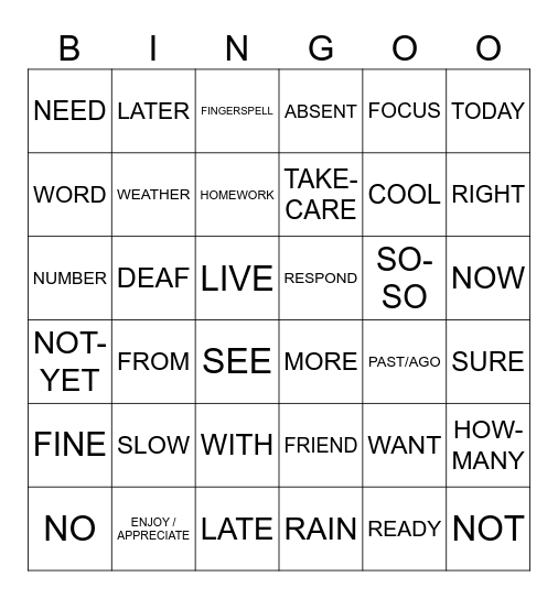 ASL1 FINAL REVIEW Bingo Card