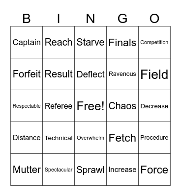 Week 22 Vocabulary Bingo Card