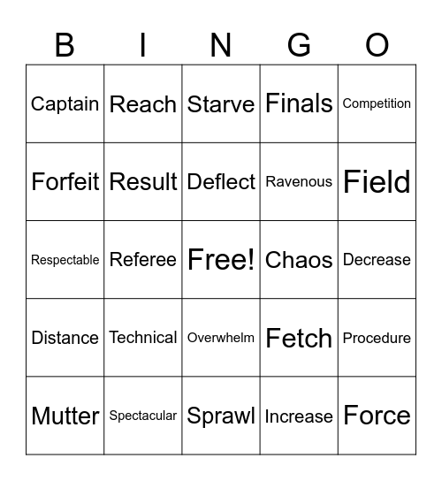 Week 22 Vocabulary Bingo Card