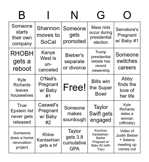 Homies 2024 Bingo Card Bingo Card