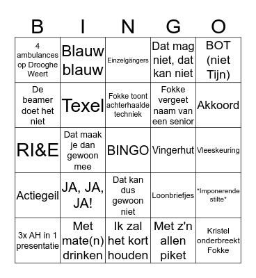 Selectieweekend Bingo Card
